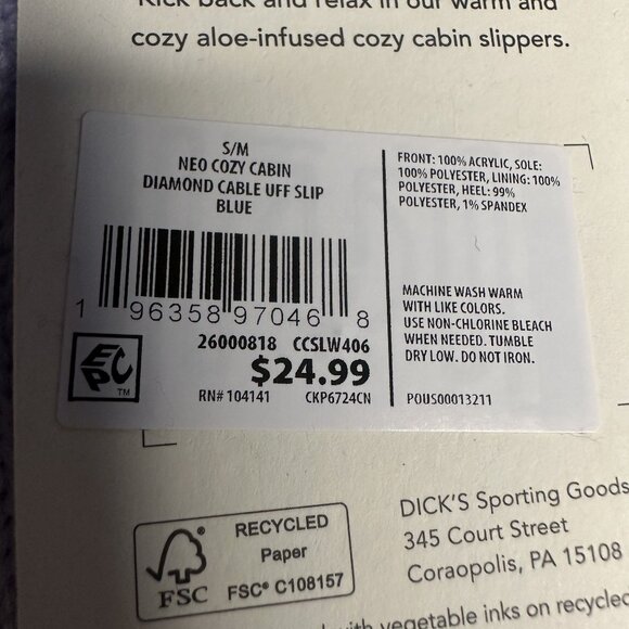 NWT Northeast Outfitters Women's Cozy Cabin Slippers Size S/M (Diamond Blue) - Picture 8 of 9